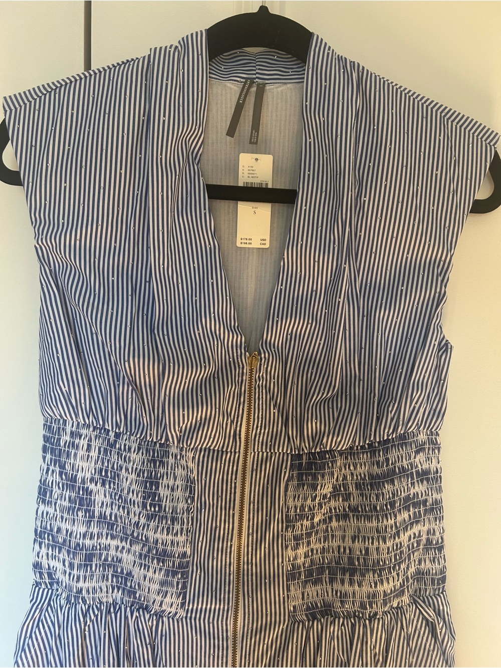 Anthropologie Tommie Cap-Sleeve Smocked Front Zip Shirt Dress:Shine Edition - Picture 2 of 5